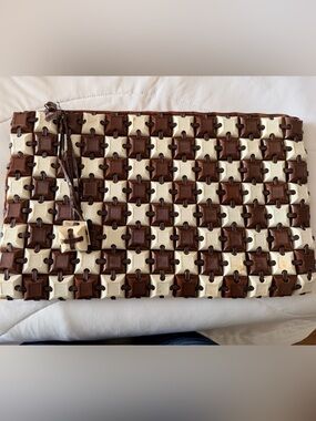 Vintage Plastiflex Toronto Canada Tile Purse Brown Cream Mid Century Handbag